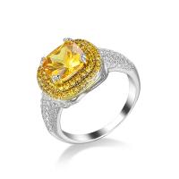 Cubic Zircon Brass Finger Ring, platinum color plated & for woman & with cubic zirconia, golden yellow 