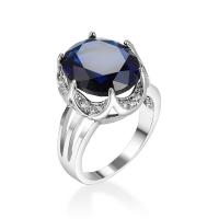 Circón cúbico anillo de dedo de latón, metal, chapado en color de platina, diverso tamaño para la opción & para mujer & con circonia cúbica, azul real, Vendido por UD