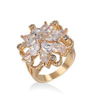 Cubic Zirconia Micro Pave Brass Finger Ring, gold color plated & micro pave cubic zirconia & for woman, white 