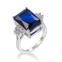 Circón cúbico anillo de dedo de latón, metal, chapado en color de platina, diverso tamaño para la opción & para mujer & con circonia cúbica, azul real, Vendido por UD