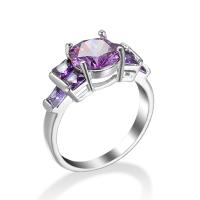 Cubic Zircon Brass Finger Ring, platinum color plated & for woman & with cubic zirconia, fuchsia 