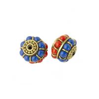 Brass Spacer Beads, with Resin, Flat Round, antique bronze color plated, DIY, mixed colors Approx 1.5mm 