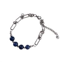 Gemstone Bracelets, Titanium Steel, with Gemstone, with 5cm extender chain, Round, Vacuum Ion Plating, fashion jewelry & adjustable & for woman, silver color cm 