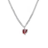 Titanium Steel Jewelry Necklace, with Glass & Brass, with 5cm extender chain, Heart, Vacuum Ion Plating, fashion jewelry & adjustable & for woman, silver color cm 
