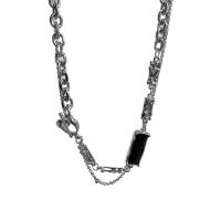 Titanium Steel Jewelry Necklace, with Glass, Rectangle, Vacuum Ion Plating, Double Layer & fashion jewelry & Unisex, silver color cm, 48 cm 