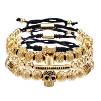 Zinc Alloy Bracelet Set, with Polyester Cord & Brass, plated, multilayer & micro pave cubic zirconia & for man Approx 6.3-9.8 Inch 