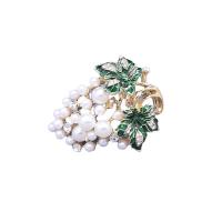 Plastic Pearl Brooch, Zinc Alloy, with Plastic Pearl, Grape, hand drawing, can be used as brooch or pendant & for woman & with rhinestone, green 