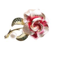Zinc Alloy Jewelry Brooch, with Freshwater Pearl, Rose, hand drawing, can be used as brooch or pendant & for woman 
