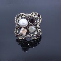 Rhinestone Zinc Alloy Brooch, with Plastic Pearl, plated, for woman & with rhinestone & hollow, multi-colored, 45mm 