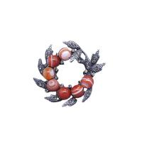 Rhinestone Zinc Alloy Brooch, with Green Agate & Red Agate, plated, for woman & with rhinestone & hollow 
