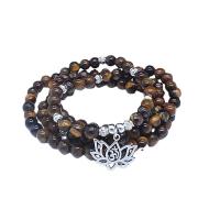 Tiger Eye Wrap Bracelet, with zinc alloy bead, polished, Unisex brown, 6mm Approx 25.51 Inch 