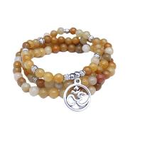 Pale Brown Jade Wrap Bracelet, with zinc alloy bead, polished, Unisex yellow, 6mm Approx 25.51 Inch 