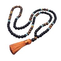 Fashion Fringe Necklace, Tiger Eye, with Polyester & Black Agate, polished, Unisex two different colored 