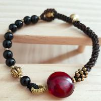 Agate Bracelets, with Wax Cord & Brass, handmade, vintage & Adjustable & fashion jewelry & for woman Approx 7.28 Inch 