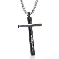 316L Stainless Steel Necklace, Cross, polished, fashion jewelry & for man & with rhinestone Approx 23.62 Inch 