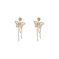 Zinc Alloy Rhinestone Drop Earring, with Plastic Pearl, Butterfly, fashion jewelry & for woman & with rhinestone, golden 