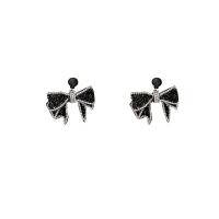 Zinc Alloy Rhinestone Drop Earring, Bowknot, fashion jewelry & for woman & with rhinestone, black 