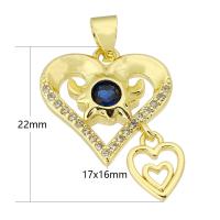 Cubic Zirconia Micro Pave Brass Pendant, Heart, gold color plated, fashion jewelry & DIY & micro pave cubic zirconia & for woman, two different colored, 23mm Approx 3mm 
