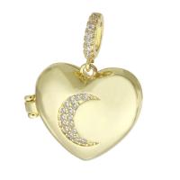 Brass Locket Pendants, Heart, gold color plated, can open and put into something & fashion jewelry & DIY & micro pave cubic zirconia & for woman, golden Approx 3mm 