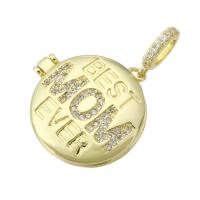 Brass Locket Pendants, Round, gold color plated, fashion jewelry & Mother Day Jewelry & DIY & micro pave cubic zirconia & for woman, golden Approx 3.5mm 