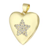 Brass Locket Pendants, Heart, gold color plated, fashion jewelry & DIY & with star pattern & micro pave cubic zirconia & for woman, golden Approx 3mm 