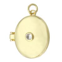 Brass Locket Pendants, gold color plated, can open and put into something & fashion jewelry & DIY & micro pave cubic zirconia & for woman, golden Approx 3mm 