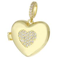 Brass Locket Pendants, Heart, gold color plated, can open and put into something & fashion jewelry & DIY & micro pave cubic zirconia & for woman, golden Approx 3mm 