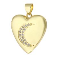 Brass Locket Pendants, Heart, gold color plated, can open and put into something & fashion jewelry & DIY & micro pave cubic zirconia & for woman, golden 
