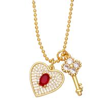 Cubic Zircon Micro Pave Brass Necklace, gold color plated, micro pave cubic zirconia & for woman .9 Inch 