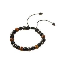 Gemstone Hematite Bracelets, Tiger Eye, with Polyester Cord & Non Magnetic Hematite, Round, Unisex & adjustable mixed colors .5 Inch 