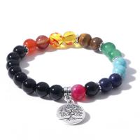 Gemstone Bracelets, with Zinc Alloy, Tree, silver color plated, for man, mixed colors .5 Inch 