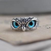 Resin Zinc Alloy Finger Ring, with Resin, Owl, antique silver color plated & for man 