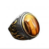 aleación de zinc anillo, con Ojo de tigre, chapado, diverso tamaño para la opción & para hombre, Vendido por UD