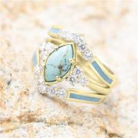 Turquoise Finger Ring, Zinc Alloy, with turquoise, plated, three pieces & for woman & with rhinestone 