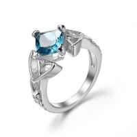 Circón cúbico anillo de dedo de latón, metal, chapado en color de platina, diverso tamaño para la opción & para mujer & con circonia cúbica, azul negro, Vendido por UD