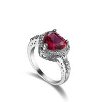 Кубическое цирконовое латунное кольцо, Латунь, Сердце, покрытый платиной, разный размер для выбора & Женский & с кубическим цирконием, продается PC