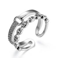 Brass Cuff Finger Ring, platinum plated & micro pave cubic zirconia & for woman, white, 17mm 