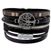Synthetic Leather Bracelet, with Plastic Pearl & Zinc Alloy, fashion jewelry & multilayer & Unisex 35mm Approx 7.68 Inch 