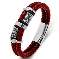 PU Leather Cord Bracelets, with 316L Stainless Steel, polished, Double Layer & vintage 
