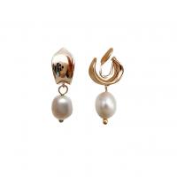 Freshwater Pearl Brass Earring, with Freshwater Pearl, Plating champagne gold, fashion jewelry & for woman, golden, 6mm,8mm,25mm 