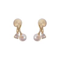 Cubic Zirconia Micro Pave Brass Earring, with Plastic Pearl, Letter X, real gold plated, fashion jewelry & micro pave cubic zirconia & for woman, golden 
