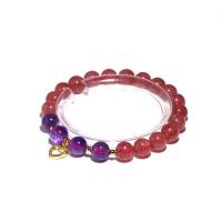 Quartz Bracelets, Rose Quartz, with zinc alloy bead & Amethyst, polished, for woman & with rhinestone, pink Approx 7.6 Inch 
