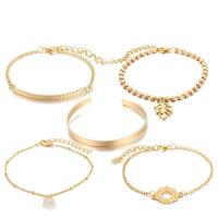 Zinc Alloy Bracelet Set, with 1.96 inch extender chain, gold color plated, 5 pieces & for woman & with rhinestone, 17cm,18cm,18.5cm 