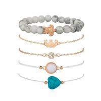 Zinc Alloy Rhinestone Bracelets, with turquoise & Wax Cord & Gemstone, with 1.96 inch extender chain, gold color plated, 5 pieces & for woman & with rhinestone, grey Approx 7.08 Inch 