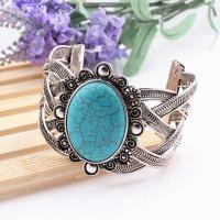 Turquoise Zinc Alloy Bangle, with turquoise, platinum color plated, Adjustable & for woman & hollow, turquoise blue, 70mm 