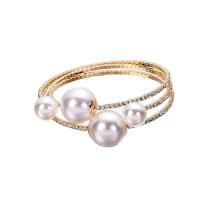 Zinc Alloy Cuff Bangle, with Plastic Pearl, plated, Adjustable & for woman & with rhinestone 60mm 