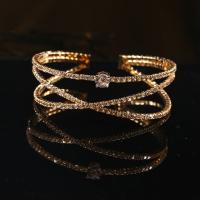 Zinc Alloy Cuff Bangle, plated, Adjustable & for woman & with rhinestone & hollow 