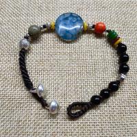 Gemstone Bracelets, Natural Stone, with zinc alloy bead & Wax Cord & Agate, handmade, vintage & fashion jewelry & for woman Approx 7.28 Inch 