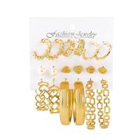 Zinc Alloy Earring Set, with Plastic Pearl, nine pieces & fashion jewelry & for woman, golden 