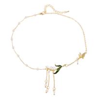 Zinc Alloy Necklace, with Plastic Pearl, with 3.15inch extender chain, fashion jewelry & butterfly design & for woman, golden Approx 14.57 Inch 